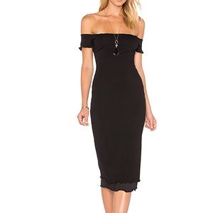 Privacy Please off-shoulder Midi Dress in Black
